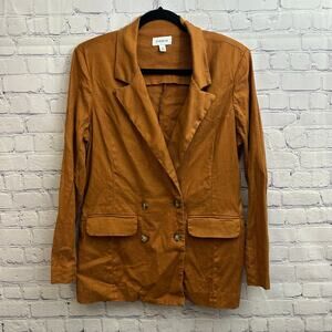 Evereve Alexa Double Breasted Linen Blend Blazer Burnt Orange Size Small